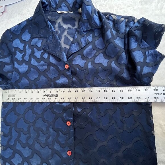 Vintage Sir Robert Womens Sheer Blue Pattern Short Sleeve Button-Up Shirt Medium - Picture 5 of 6